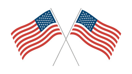 Fototapeta premium Crossed American flags symbolizing unity, patriotism, and national pride isolated on a white background with red, white, and blue colors