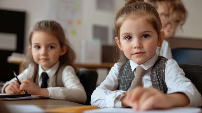 Close-up of Kids Dressed Like Adults Doing Office Work - Powered by Adobe