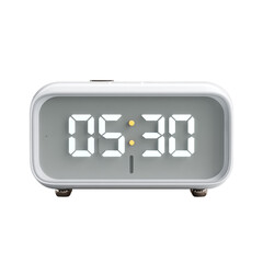 Digital alarm clock with LED numbers. Isolated white background. Png format