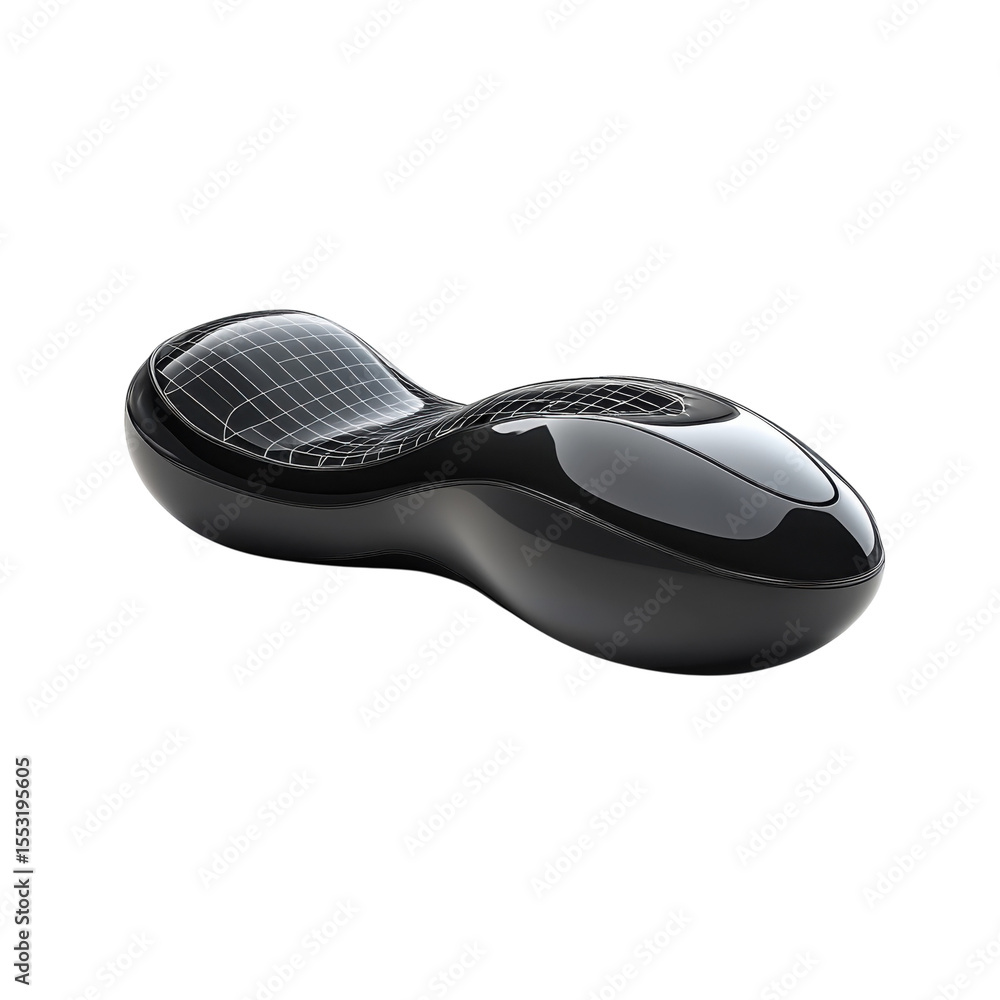 Poster futuristic organic black design object with a mesh grid surface on a transparent background glossy