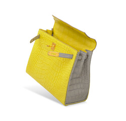 Woman Leather Texture Comfortable Hand Bag On PNG Transparent Background . Cut-Out Clipping Path...