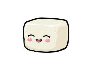 A cute cartoon tofu block with a happy smiling expression, exuding positivity, joy, and friendliness.