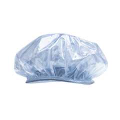 Folded shower cap in clear plastic. Isolated white background. Png format