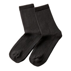 Pair of black socks folded together. Isolated white background. Png format