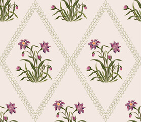 Vector Hand drawn colourful geometric flowers, seamless patterns with floral for fabric, textiles, clothing, wrapping paper, backdrop, banner, illustration, abstract backgrounds.
