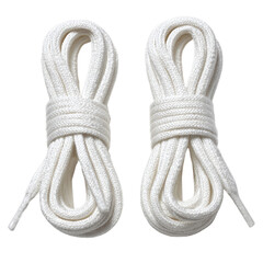 Pair of white shoelaces coiled neatly. Isolated white background. Png format