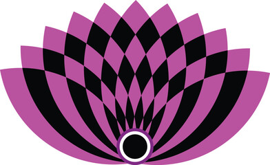 Abstract pink and black petal design with concentric circles