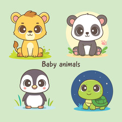 Cute Baby Animal Cartoon Vector Set – Adorable Wildlife Characters for Kids | Nursery Art and Animal Clipart Pack