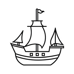 Line Art of a Pirate Ship Icon Design Vector Illustration