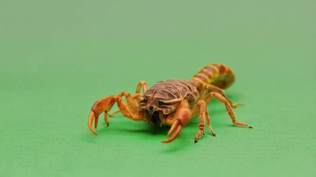 Amblypygi arachnid on green background with orange legs and brown body in a studio shot green screen video
