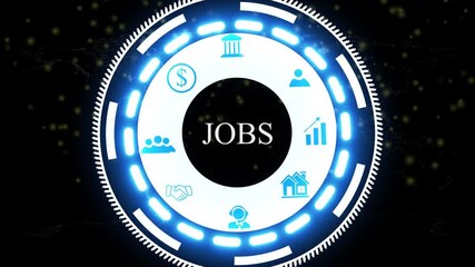 A Business Jobs concept .Blue wave digital data flow. Seamless loop technology network background concept . Futuristic digital technology animated background concept.