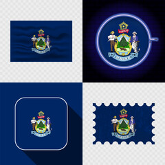 Creative Maine Flag Icon Set Collection.