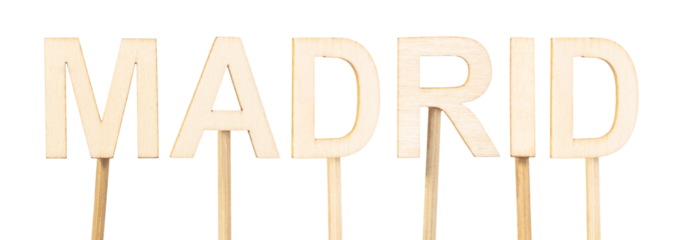 Madrid, capital of Spain, composed with wooden letters. Wooden sign letter by letter