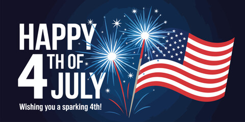 happy 4th of july greeting card with american flag and colorful fireworks, celebrating independence day with patriotic joy and pride