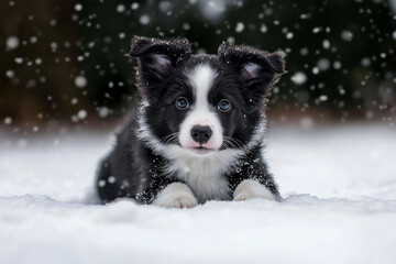 front view of puppy on the snow
