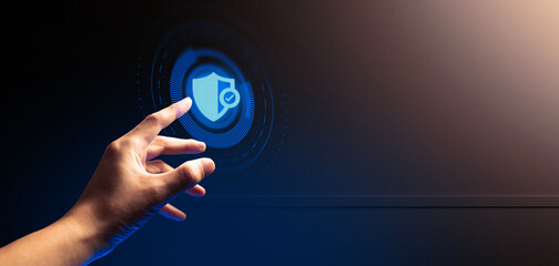 hand of businessman interactive touching a holographic of transaction financial network data...