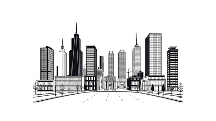 Fototapeta premium Modern City Skyline Architectural Illustration Vector Design