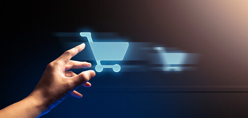 hand of businessman interactive touching a holographic of transaction financial network data...