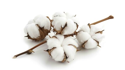 Fluffy cotton bolls stand isolated on a clean white background, presenting a pure and natural sight. This image is highly suitable for textile - related projects, like cotton product promotions, 