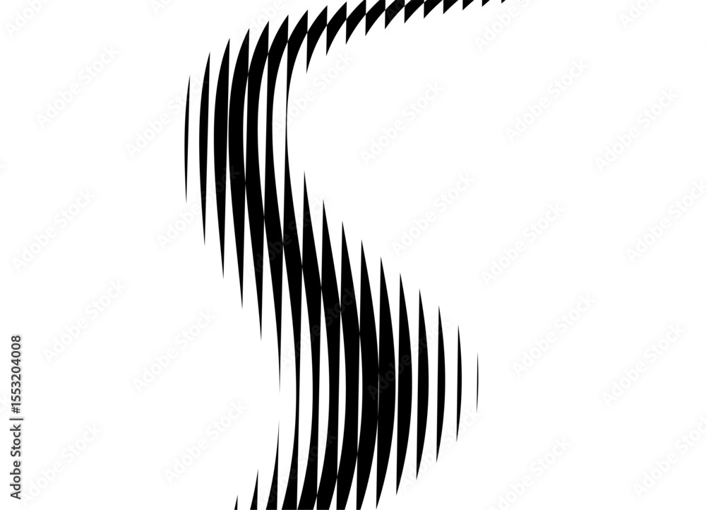 Poster black striped curve shape on white background. geometric vector pattern with optical illusion effect