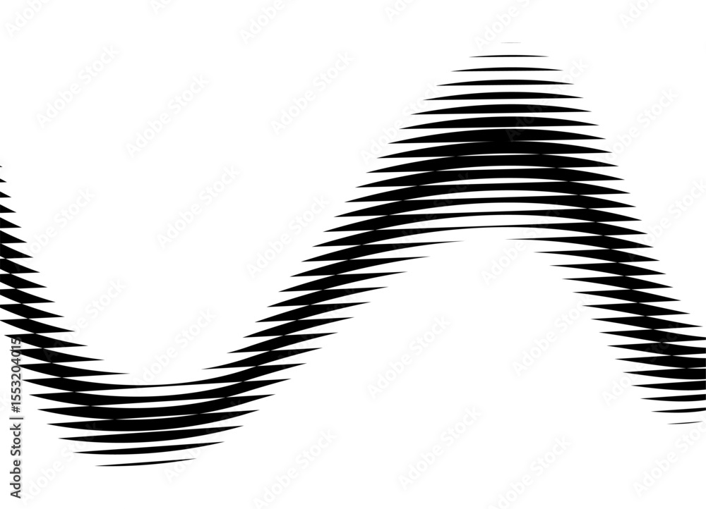 Poster striped sine wave. black curved shape on white background. geometric vector pattern with optical ill
