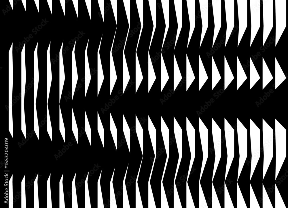 Poster black and white striped geometric pattern with optical illusion effect. vector background from broke