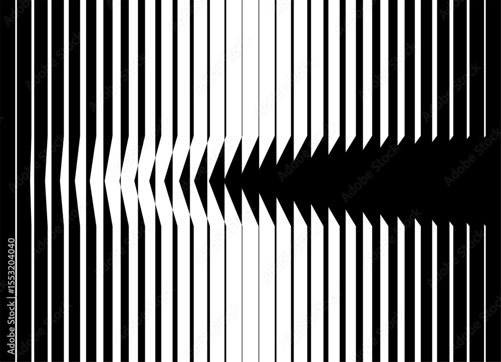 Poster black and white striped geometric pattern with optical illusion effect. vector background from lines