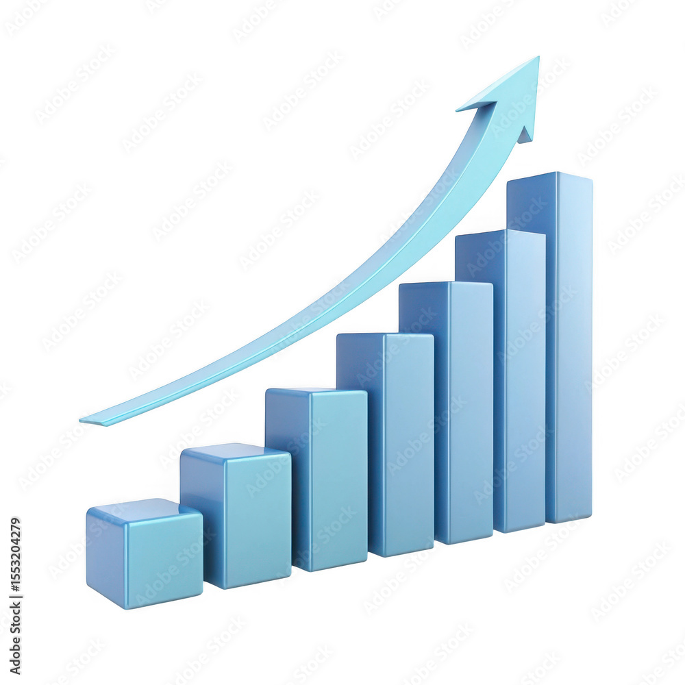 Poster 3d realistic growth chart with upward arrow isolated on transparent background