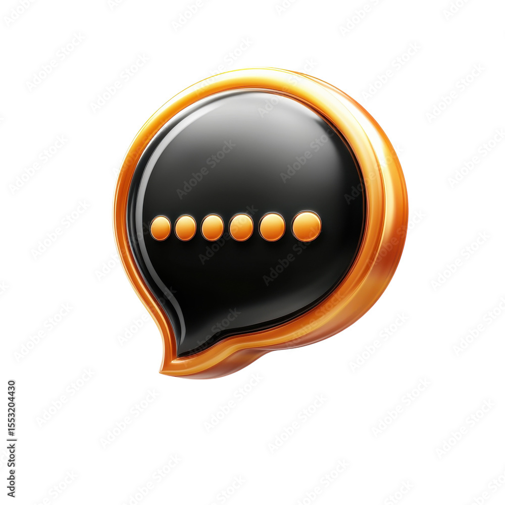 Poster glossy message bubble with ellipsis graphic 3d render icon for chat on transparent background