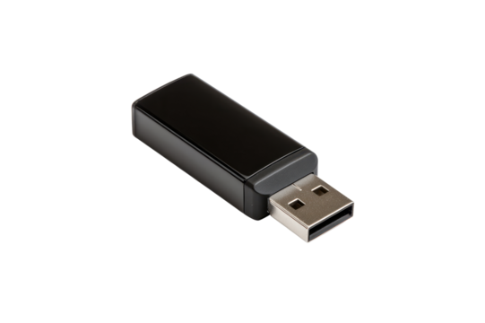 Close Up Shows A Black Usb Flash Drive On A Transparent Background Revealing Its Connector And Glossy Texture Isolate