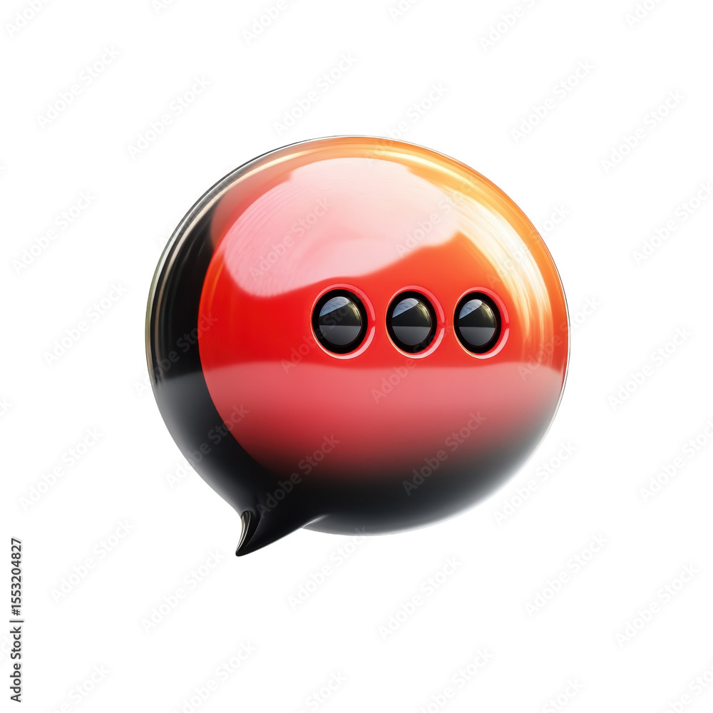 Poster red glossy speech bubble icon pending message conversation communication on transparent background