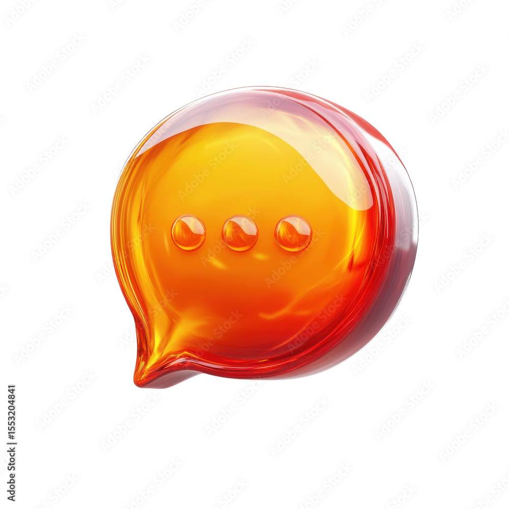 Poster glossy orange speech bubble icon chat message communication dialog box on transparent background