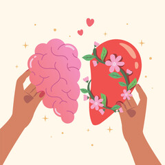 Emotional Intelligence, Control feeling and emotion with logical thinking brain, empathy or social skill, self control. Concept of balance between heart and brain.