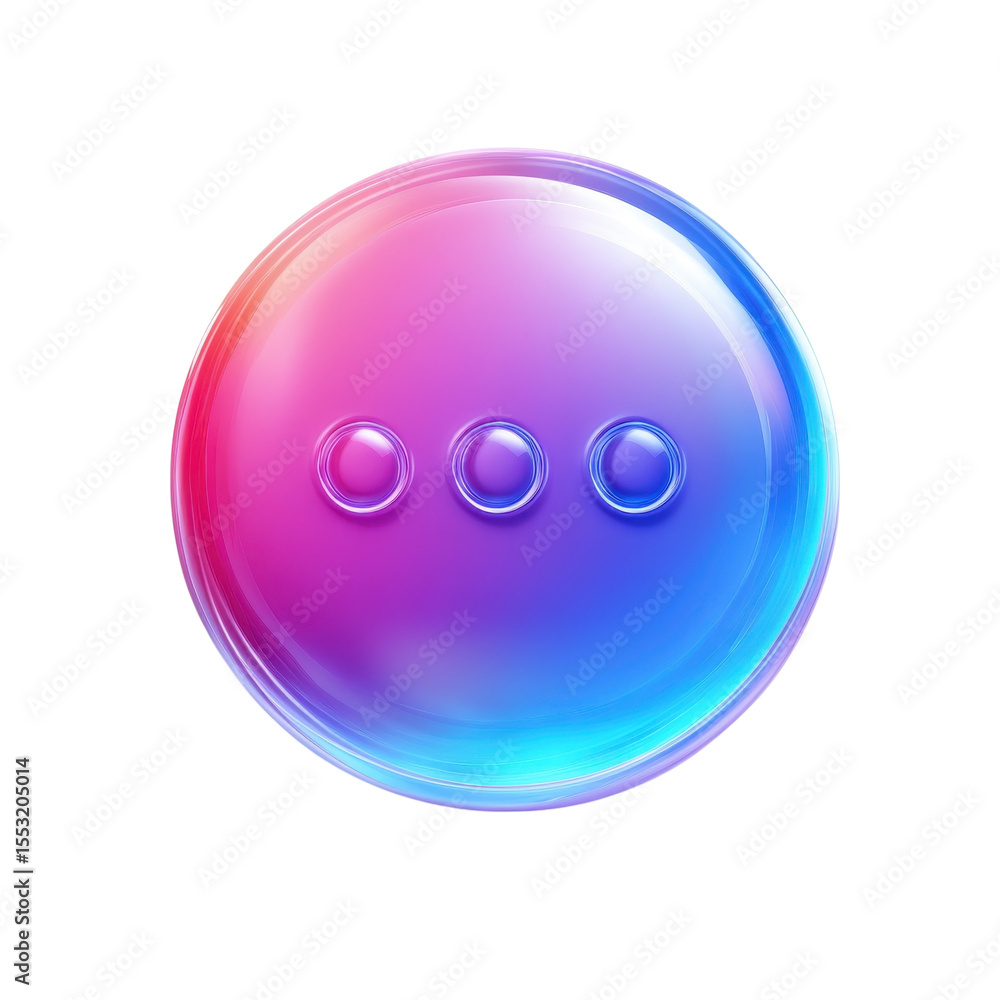 Poster menu icon bubble more options button pink purple blue gradient three dots on transparent background