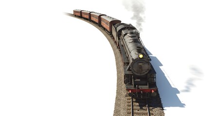 A Vintage Steam Locomotive with Passenger Cars on a Curved Track
