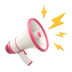 3d cartoon megaphone with lightning bolts isolated on transparent background