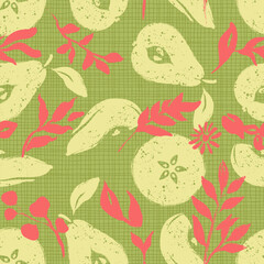 Pears Fruit Slices with Botanicals Vector Seamless Pattern
