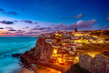 View Of old Azenhas do Mar town In Portugal at night, travel destinations