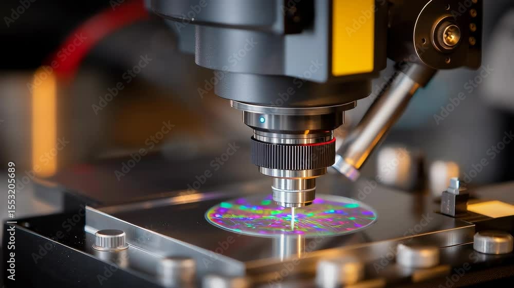 Poster close up of vibrational spectroscopy sensor scanning sample in laboratory setup for research
