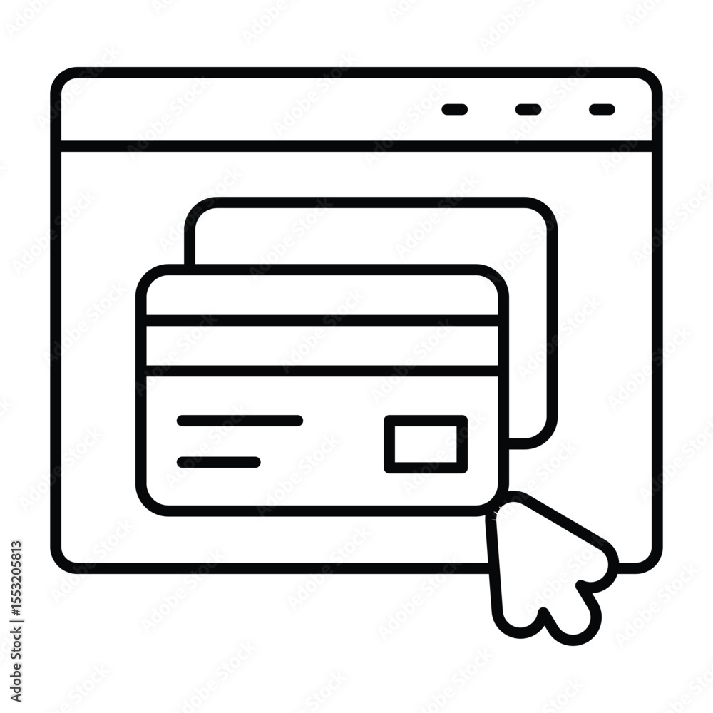 Poster website with credit cards and mouse cursor thin line icon, black friday concept. vector graphics. pa