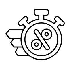Stopwatch with percent thin line icon, black friday concept. Vector graphics. Clock timer for discount time, shopping sign on white background, style mobile or design.