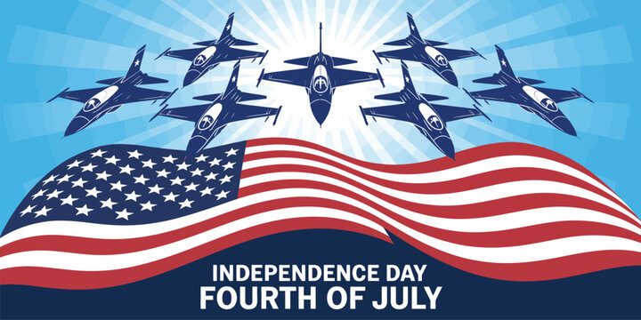 independence day celebration with fighter jets flying over american flag in sky, symbolizing patriotism, unity, and national pride