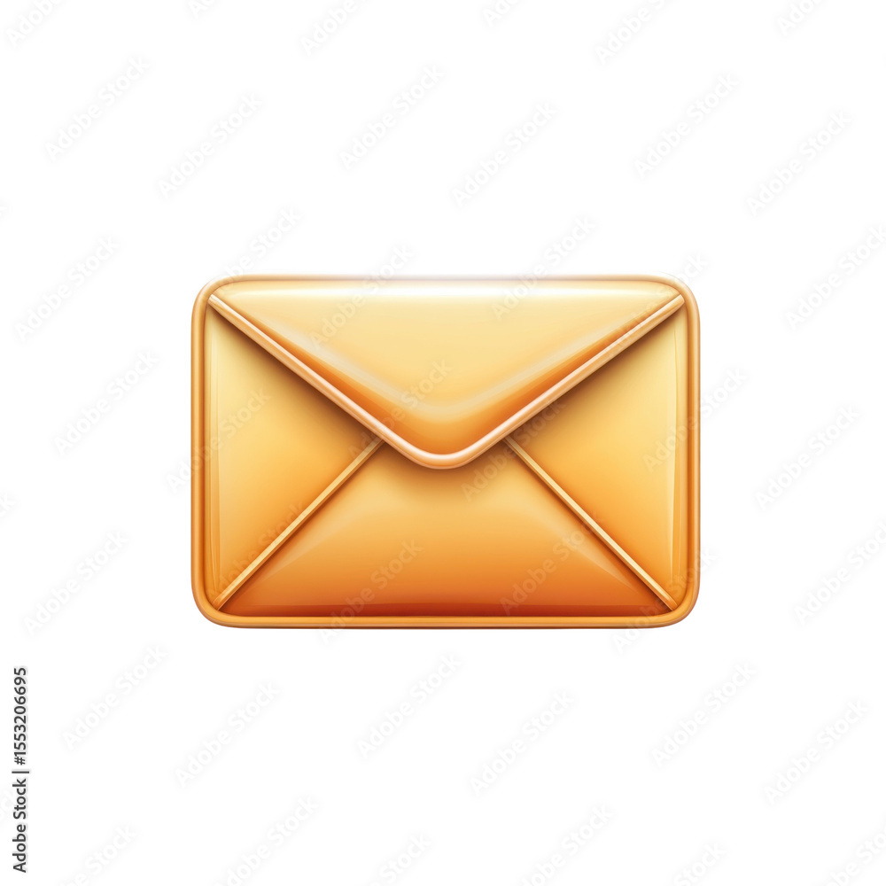 Poster golden envelope icon message communication notification send receive shiny on transparent background