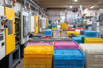 plastic goods production facility with modern injection machines and equipment