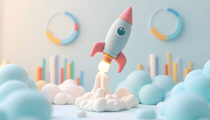 Rocket Launch with Business Data Charts