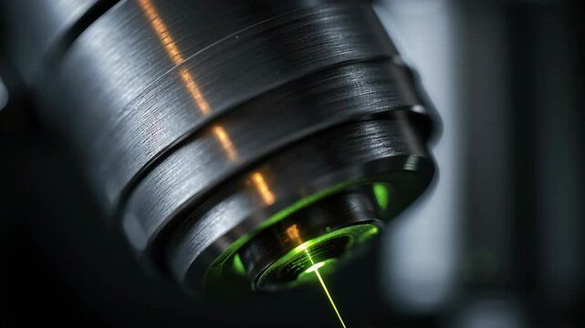 Close-up of Raman Laser Scanning Glass Drug Vial with Green Light Effect