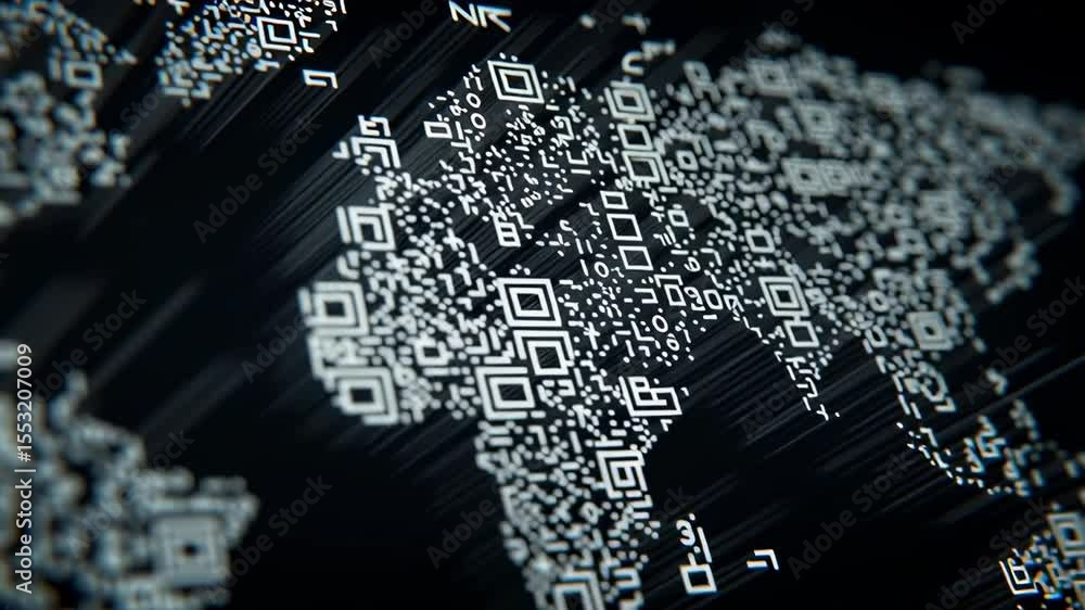 Poster close-up view of qr code linking global nodes on digital world map