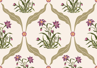 Vector Hand drawn colourful geometric flowers, seamless patterns with floral for fabric, textiles, clothing, wrapping paper, backdrop, banner, illustration, abstract backgrounds.
