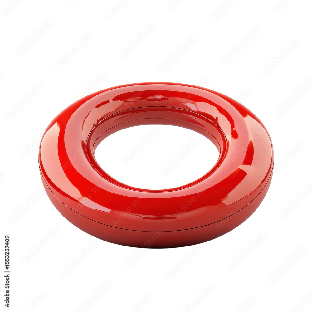 Poster shiny red torus 3d rendered geometric shape with smooth surface on black on transparent background
