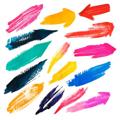 Vibrant artistic strokes with colorful paint textures on a black backdrop, perfect for adding creative flair to design projects, transparent background